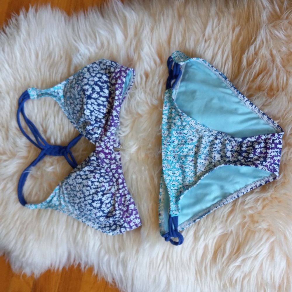 Athleta Sydney Macrame Low Tide Ombre Bikini Swimsuit sz S